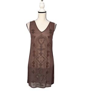 Chan Luu Gray Sheer Sleeveless Beaded Sheath Ornate Mini Dress Size XS